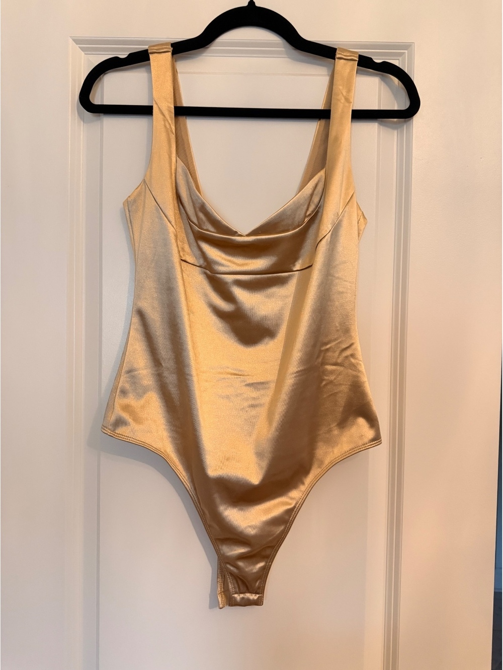 Free People Satin Gold Bodysuit with Cowl Neck